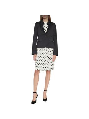 Talbots Ruffle One button V-neck Jacket Size 4 Cotton Long Sleeve Black Coquette
